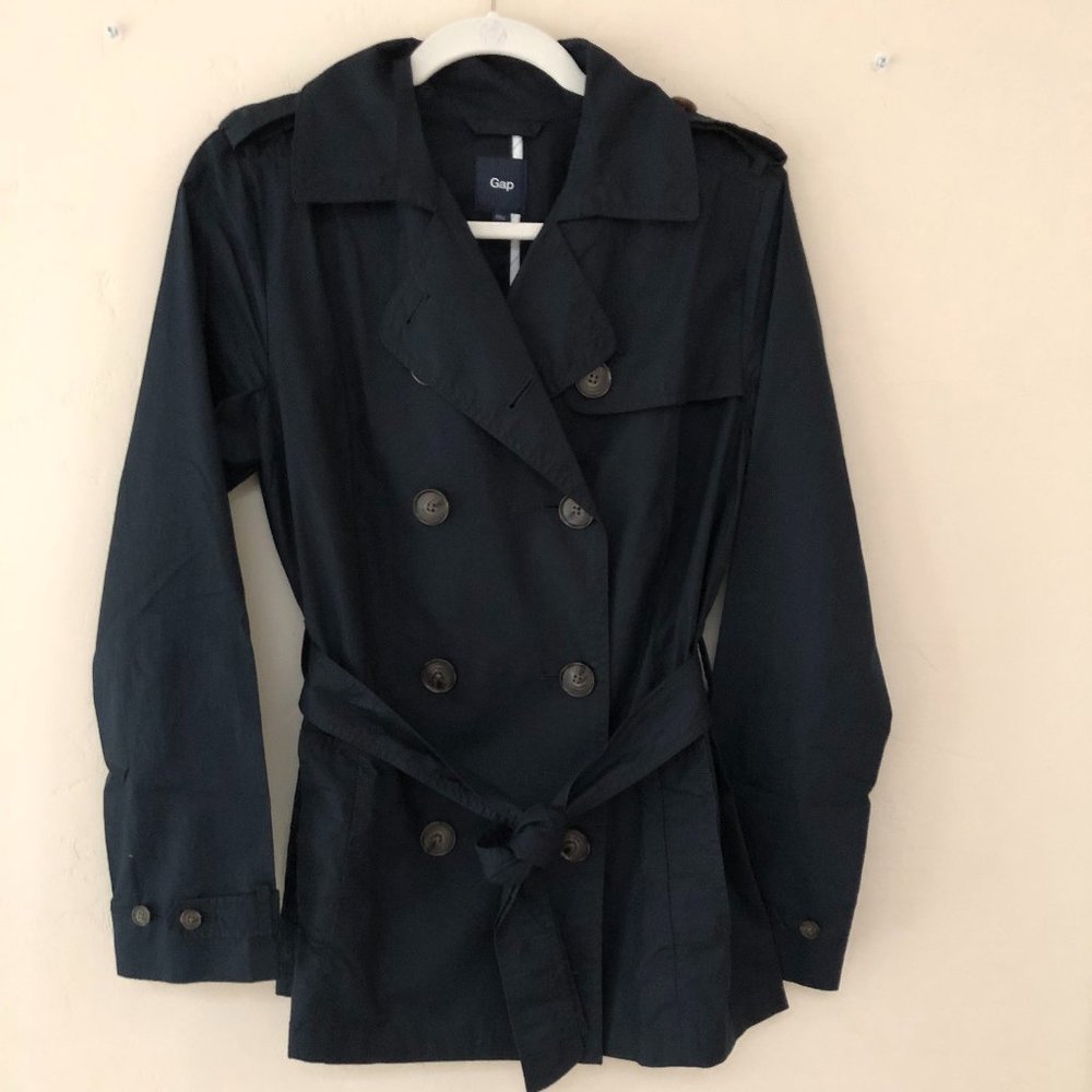 Gap Navy Double-Breasted Short Trench Coat